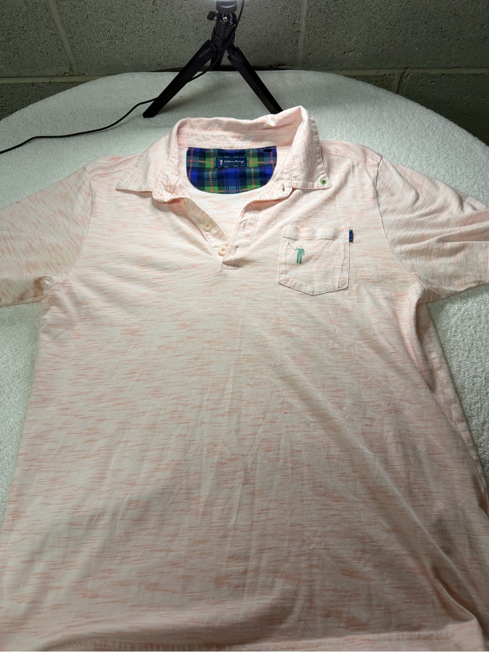 William Murray Men's Light Pink Heather Polo Shirt with Chest Pocket size medium